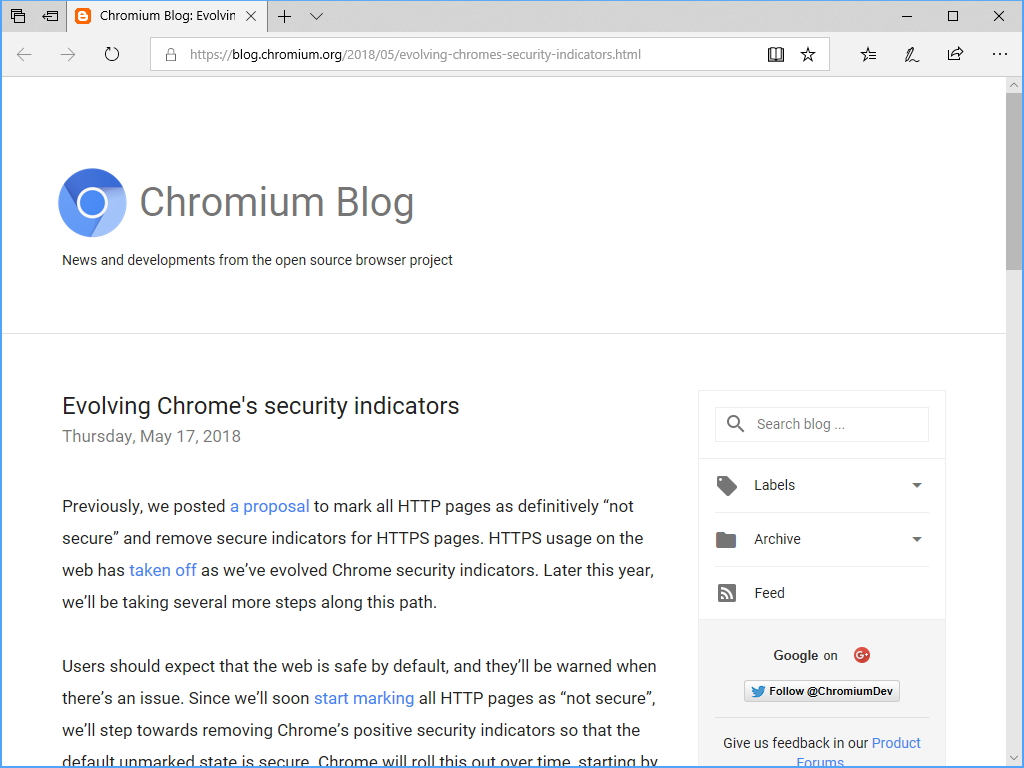 公式ブログ“Chromium Blog”