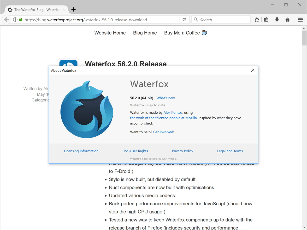 「Waterfox」v56.2.0