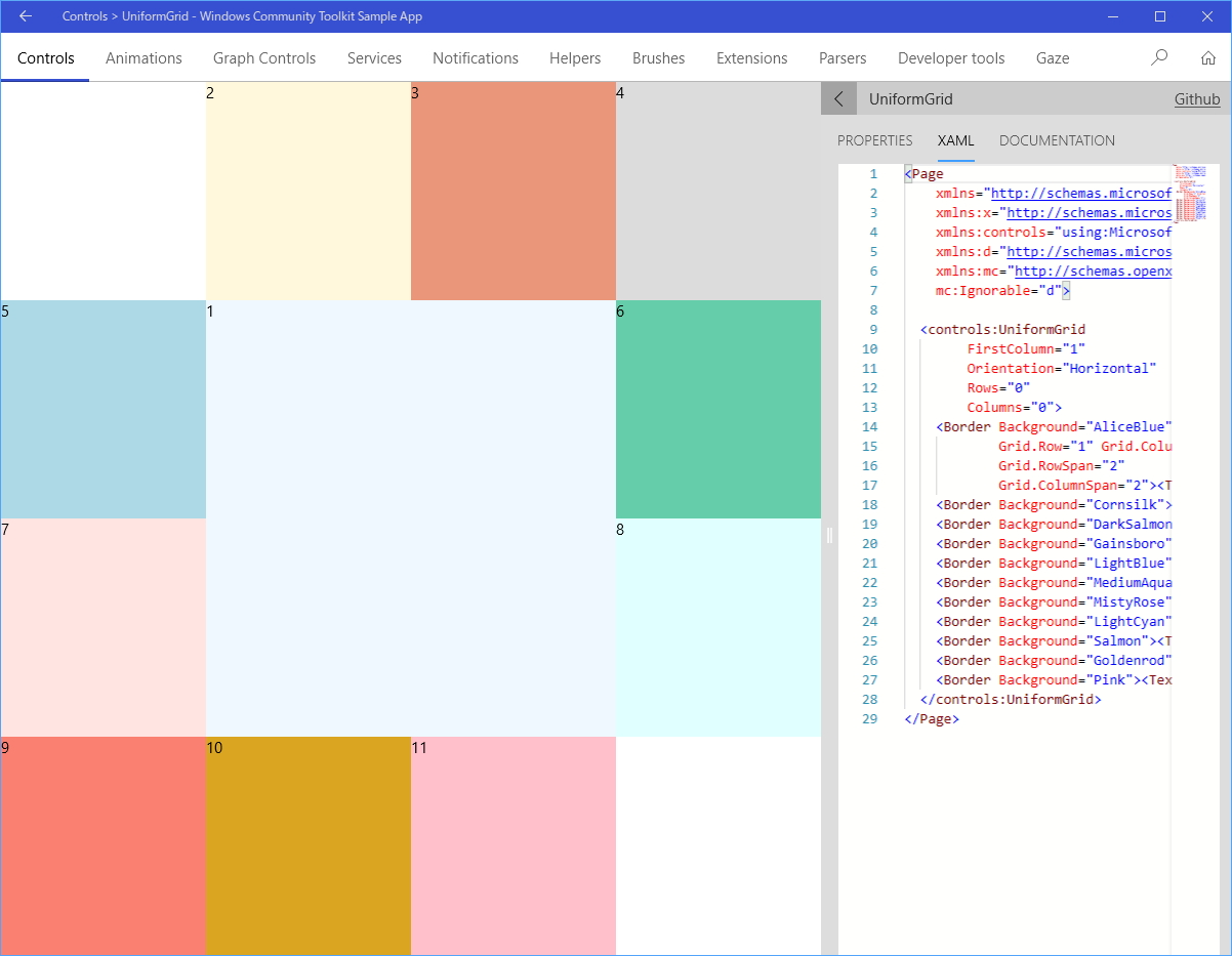 “UniformGrid”や“InfiniteCanvas”といった新しいコントールを追加。サンプルアプリ「Windows Community Toolkit Sample App」で実際の挙動を確かめることができる