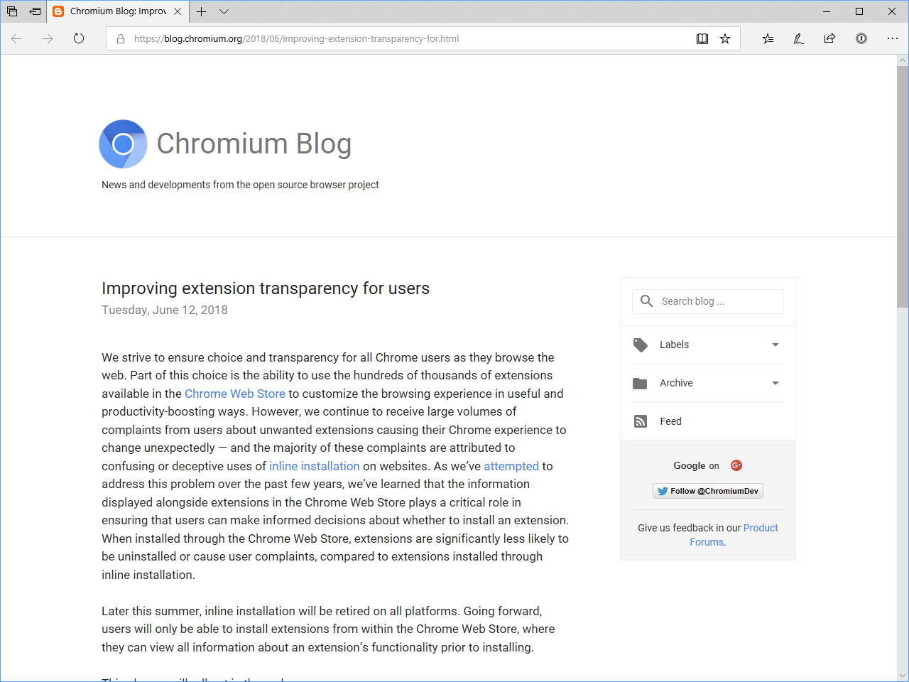 公式ブログ“Chromium Blog”