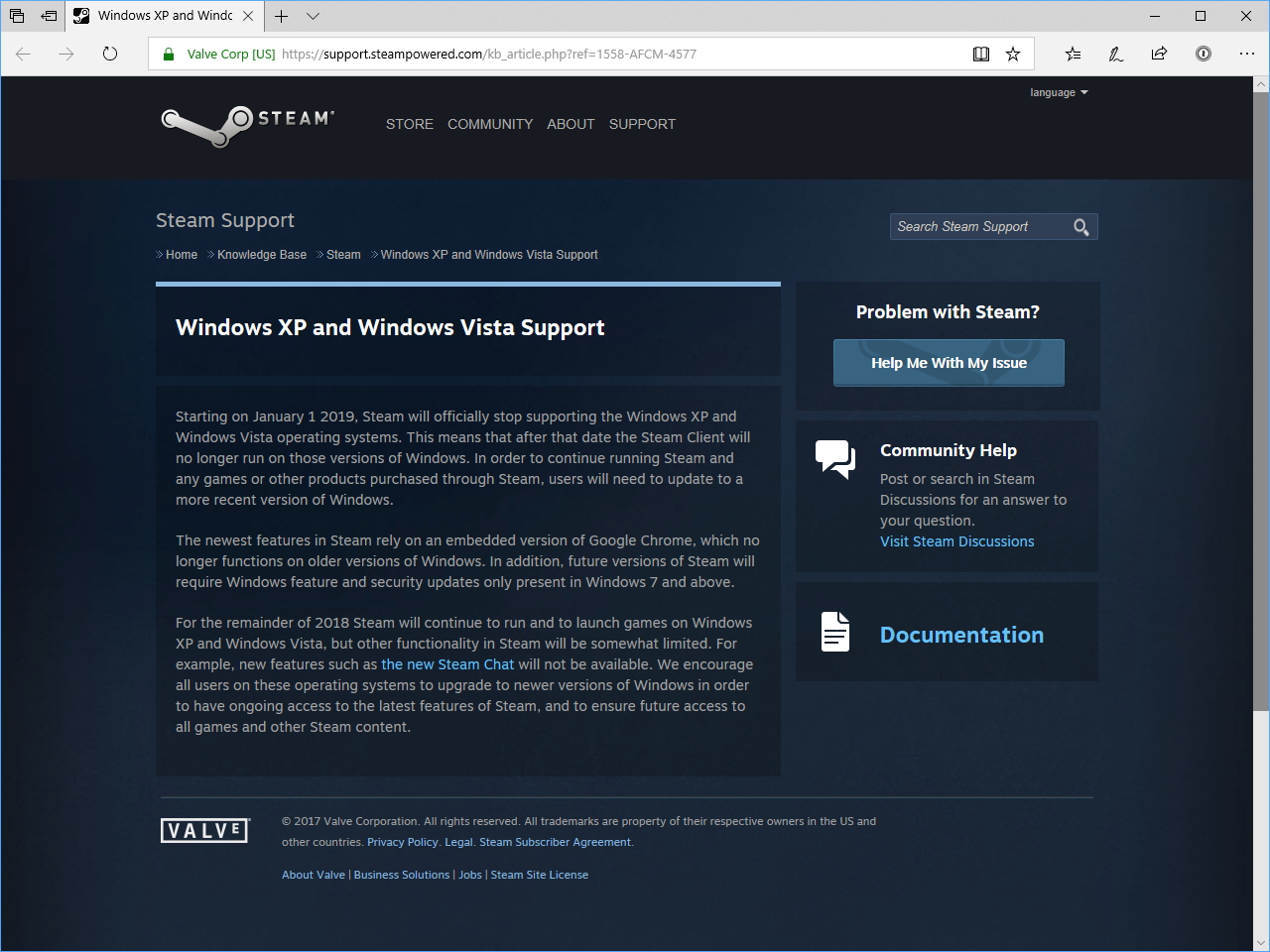 “Steam”のサポートページ