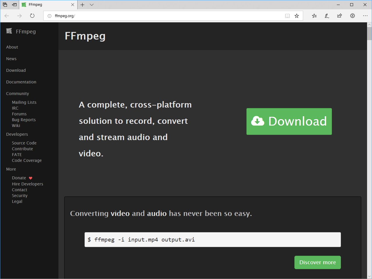 「FFmpeg」の公式サイト