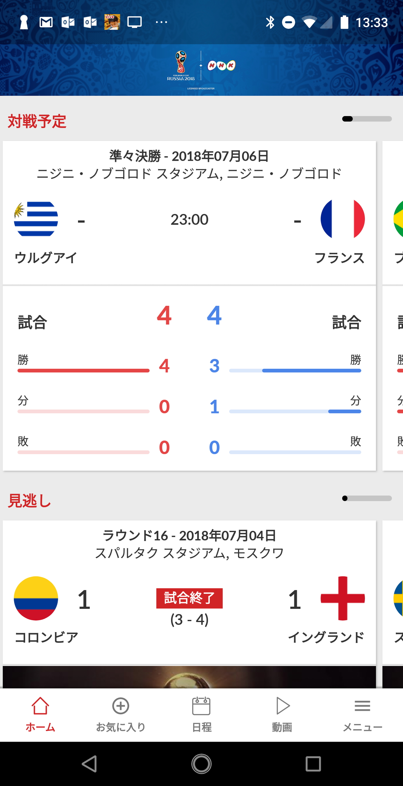 「NHK 2018 FIFA ワールドカップ」アプリ（Android版）