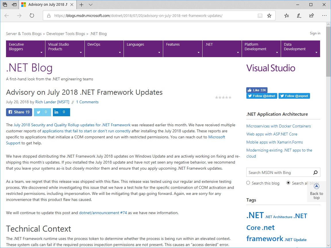 公式ブログ“.NET Blog”