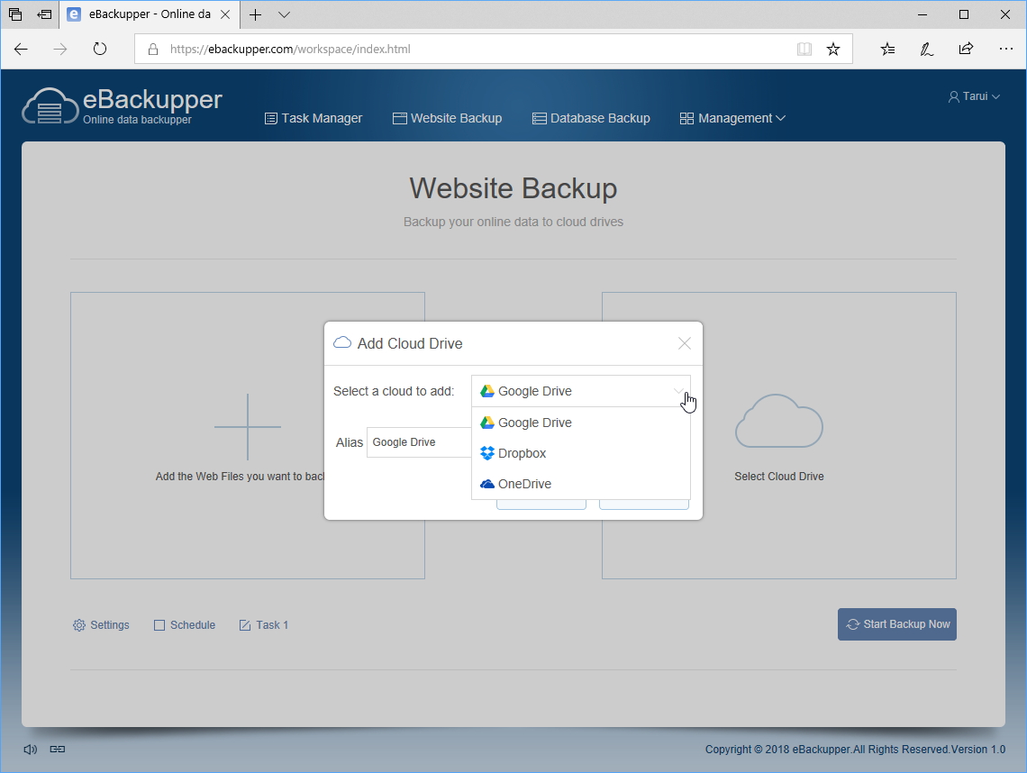 保存先のクラウドストレージは、“Google ドライブ”、“Dropbox”、“OneDrive”が利用可能