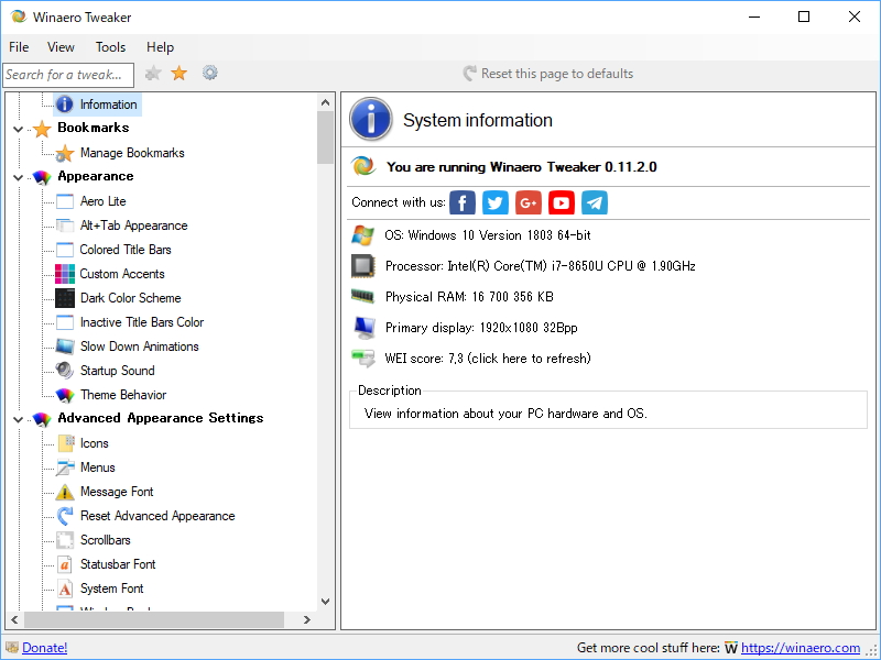 「Winaero Tweaker」v0.11.2.0
