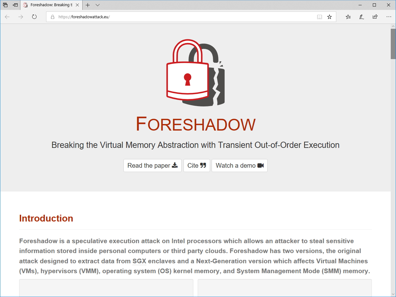 “Foreshadow”攻撃の公式サイト