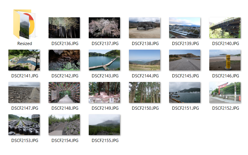 縮小したファイルをサブフォルダーに保存した例