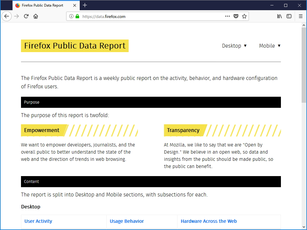 “Firefox Public Data Report”