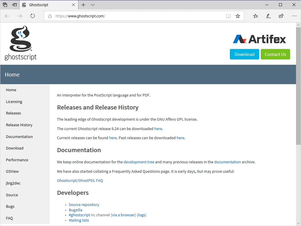 「Ghostscript」の公式サイト