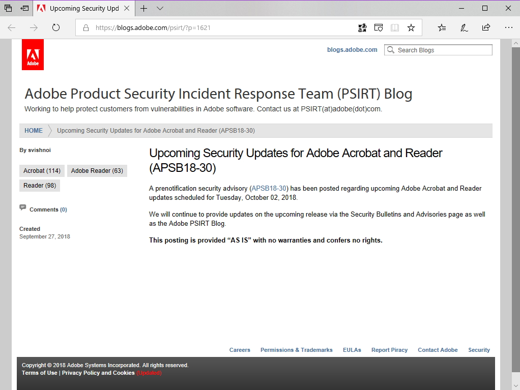 Adobe、「Adobe Acrobat」と「Adobe Acrobat Reader」のセキュリティアップデートを予告