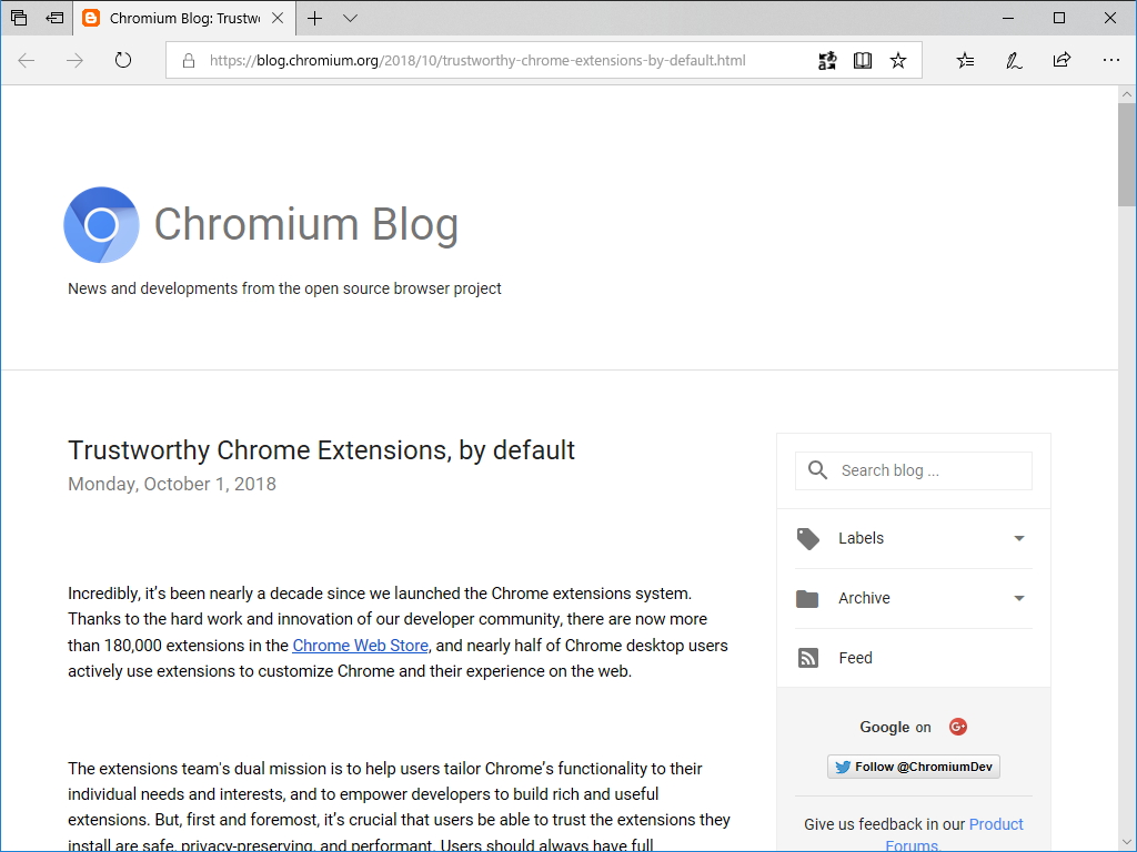公式ブログ“Chromium Blog”