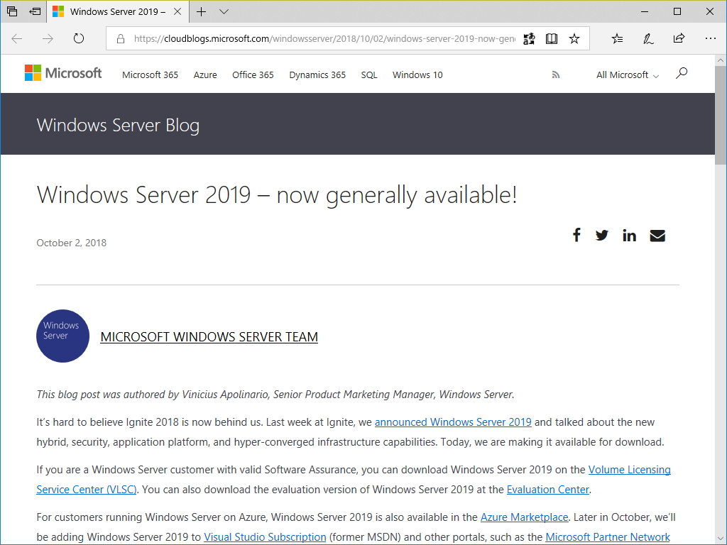 Microsoft、「Windows Server 2019」を一般公開