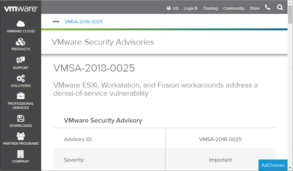 脆弱性の告知ページ