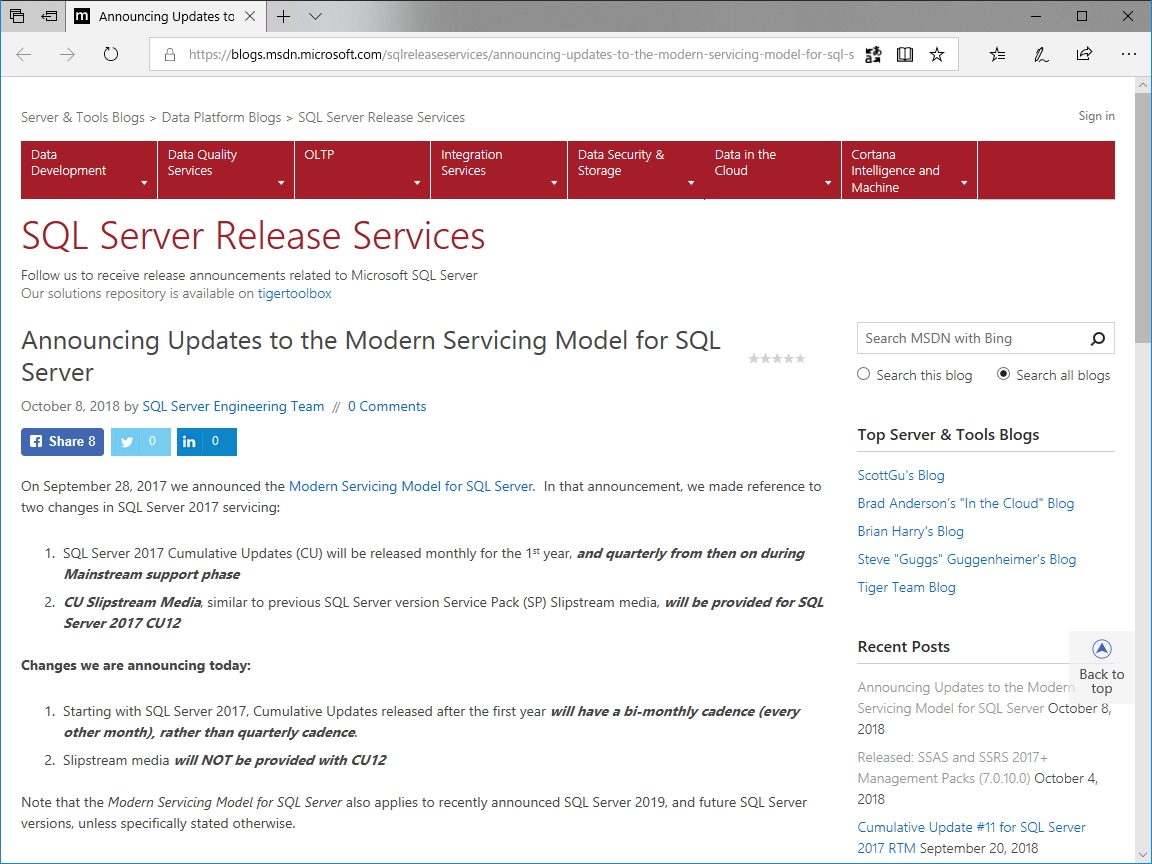 公式ブログ“SQL Server Release Services”