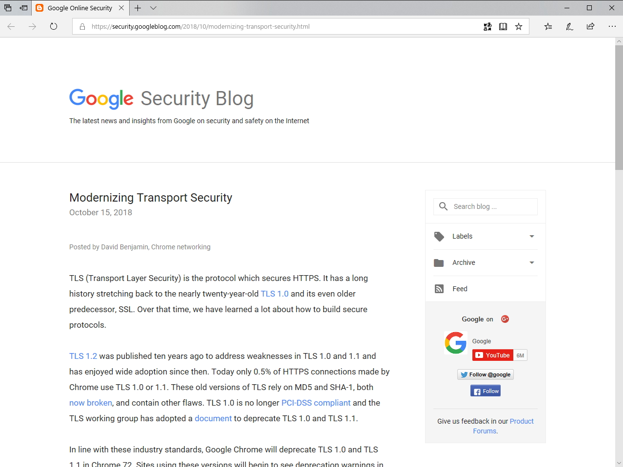 公式ブログ“Google Online Security Blog”