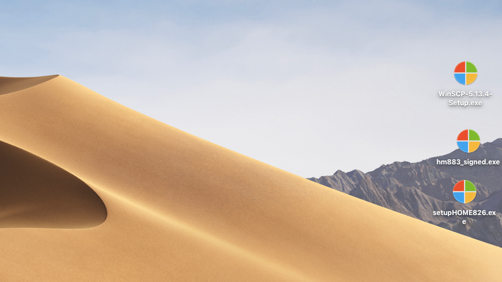 デスクトップへ「秀丸エディタ」、「WinSCP」、「ラベル屋さんHOME」のインストーラーをコピー