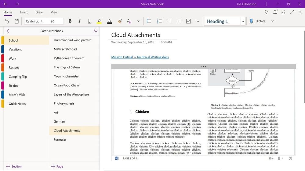 「OneNote」がクラウド添付をサポート