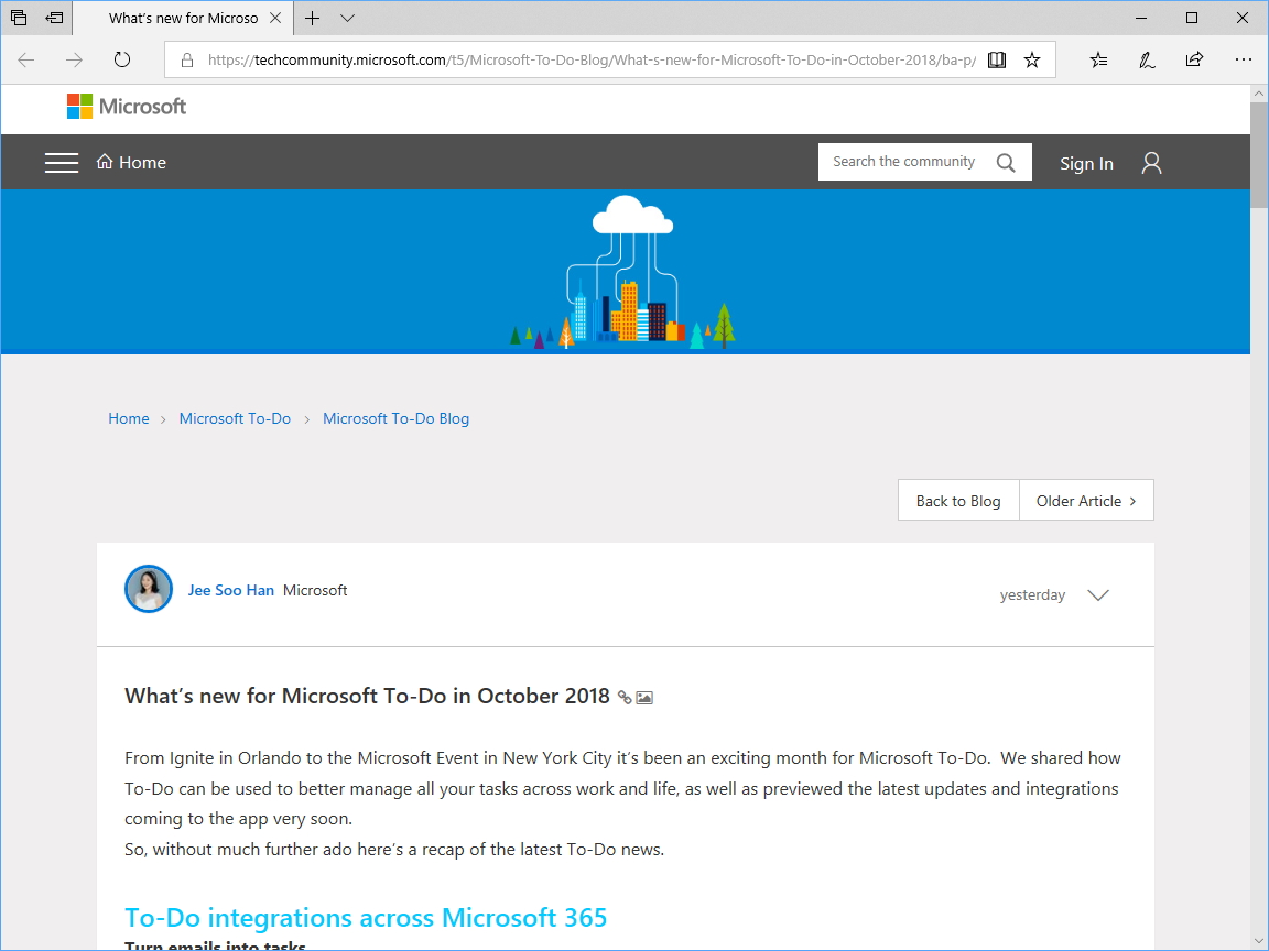 公式コミュニティ“Microsoft Tech Community”でのアナウンス