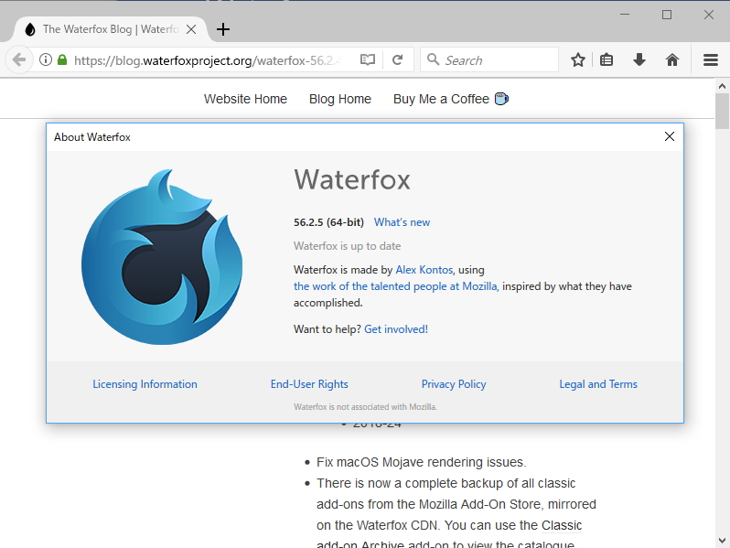 「Waterfox」v56.2.5