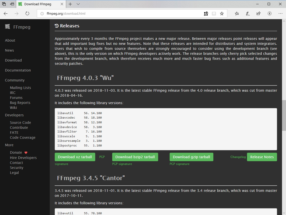 「FFmpeg」の公式サイト