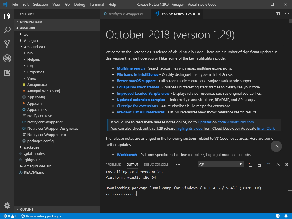 「Visual Studio Code」v1.29