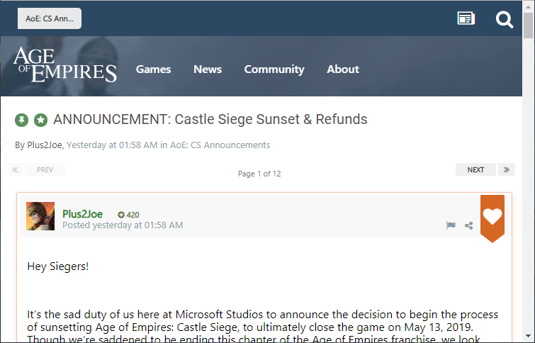 「Age of Empires: Castle Siege」が2019年5月13日でサービス終了へ