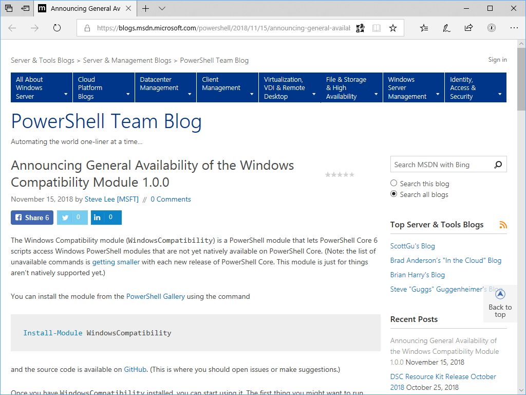 公式ブログ“PowerShell Team Blog”でのアナウンス