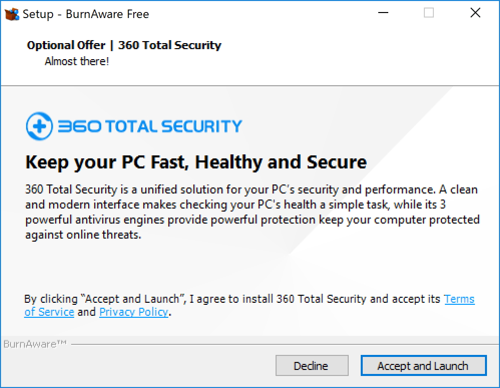 セットアップの際に追加ソフトのインストールをお勧めされるが、［Decline］ボタンで拒否できる