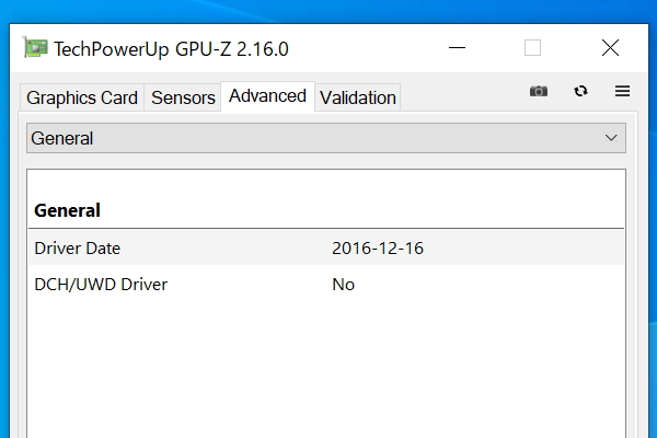 ［Advanced］タブで、ドライバーがUWD/DCHであるかどうかをYes/Noで表示