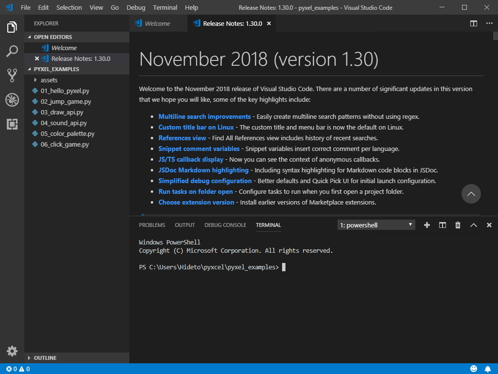 「Visual Studio Code」v1.30