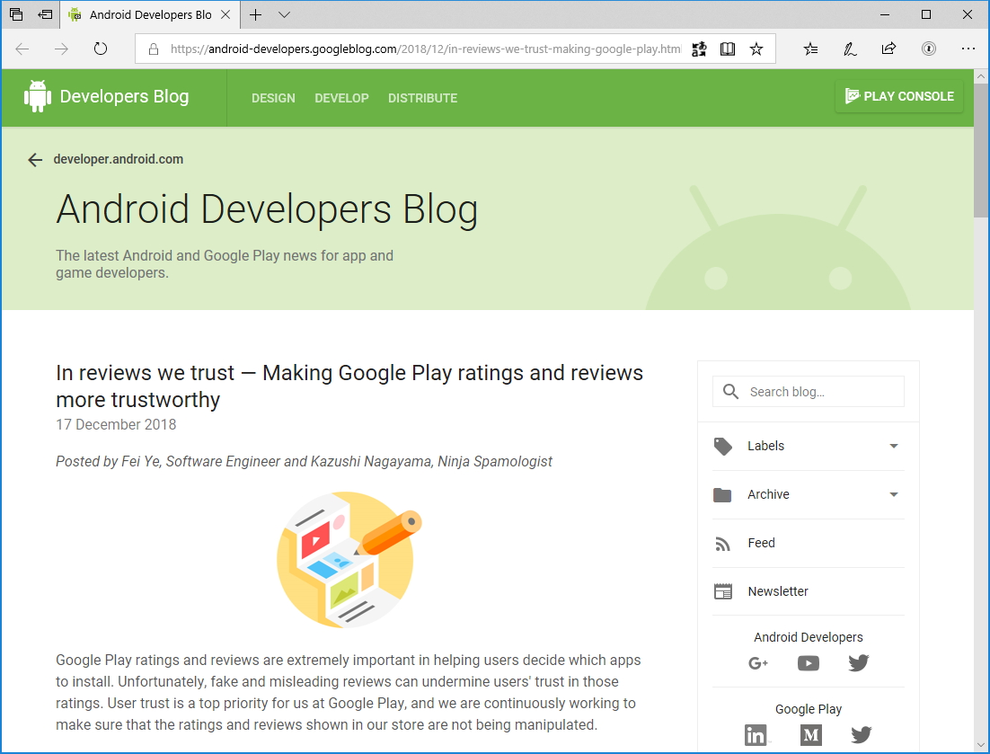 公式ブログ“Android Developers Blog”