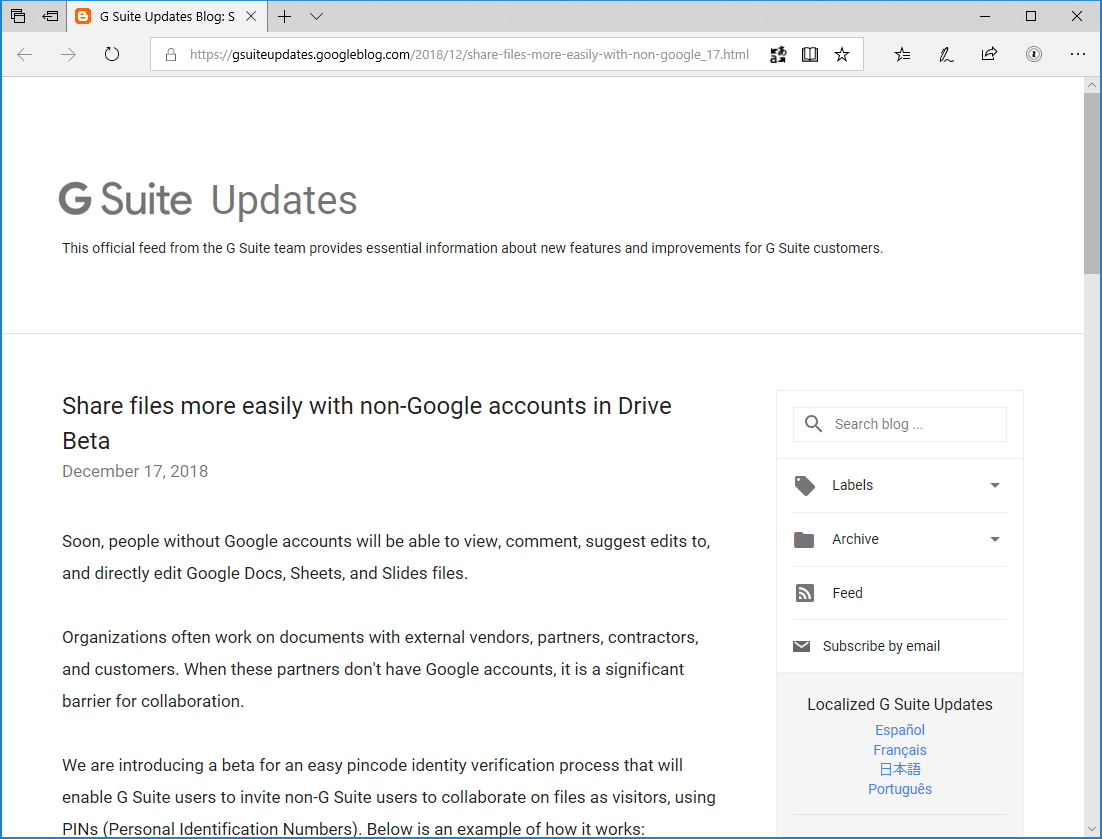 公式ブログ“G Suite Updates Blog”