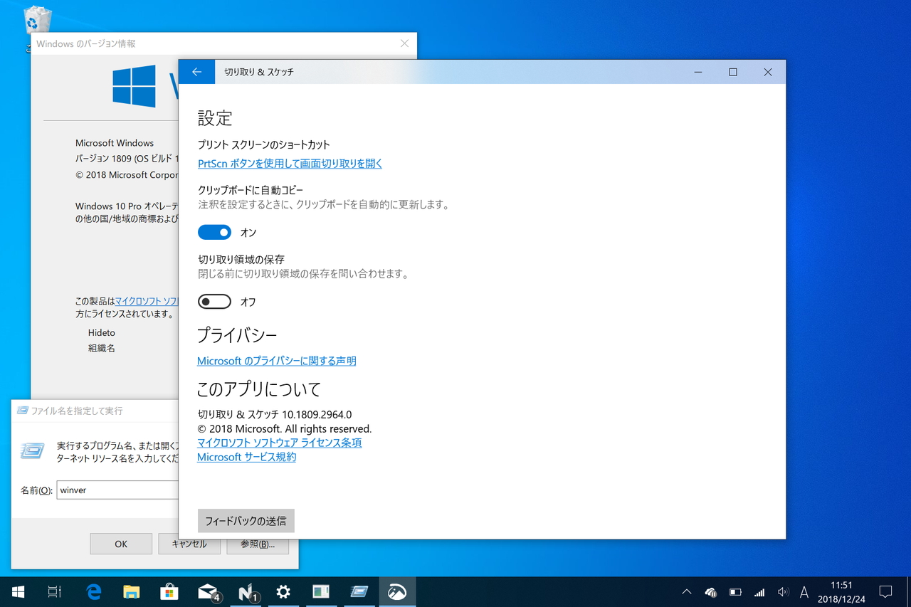 「切り取り領域とスケッチ」の設定画面