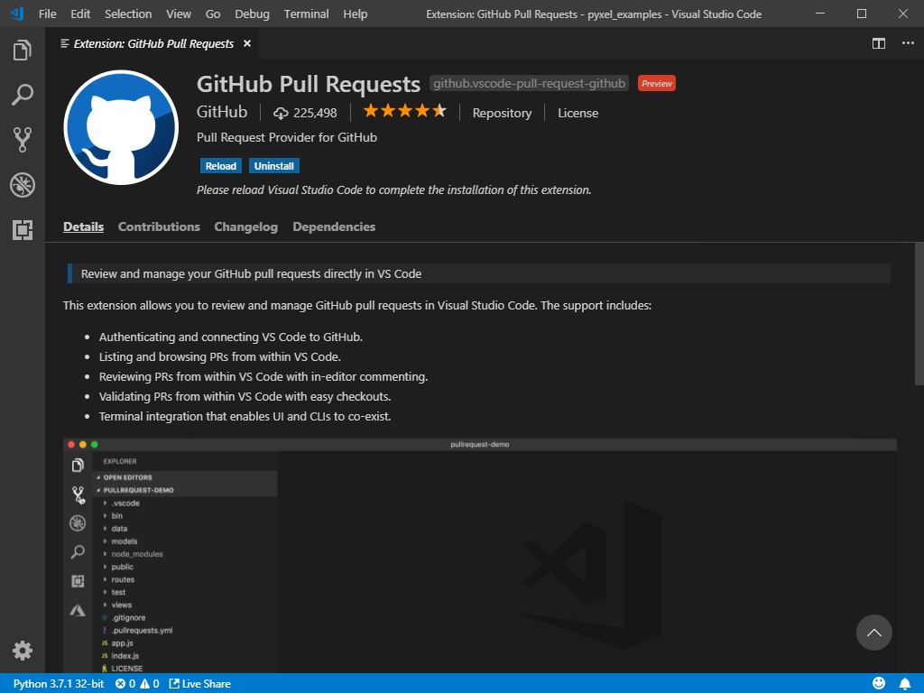 「GitHub Pull Requests」v0.3.2