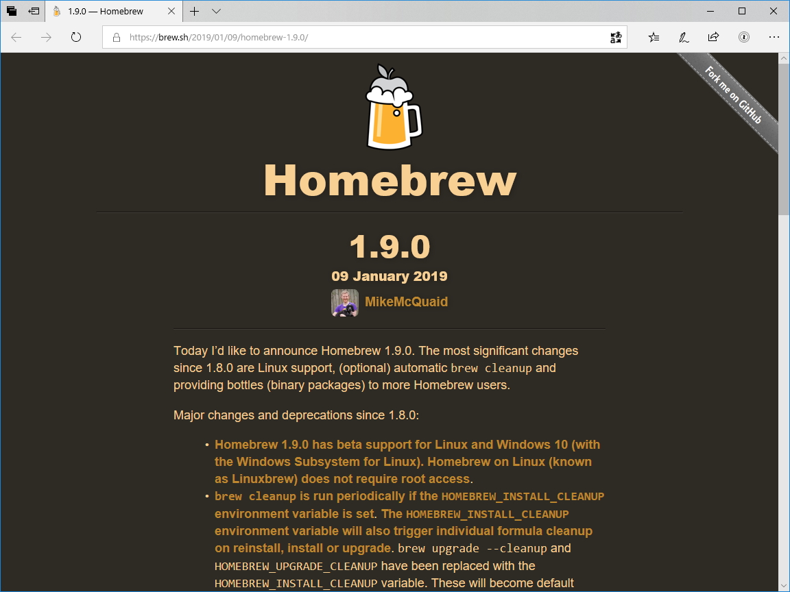「Homebrew 1.9.0」が公開