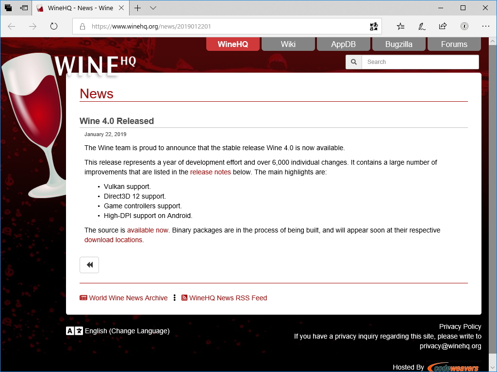 「Wine 4.0」のリリースノート