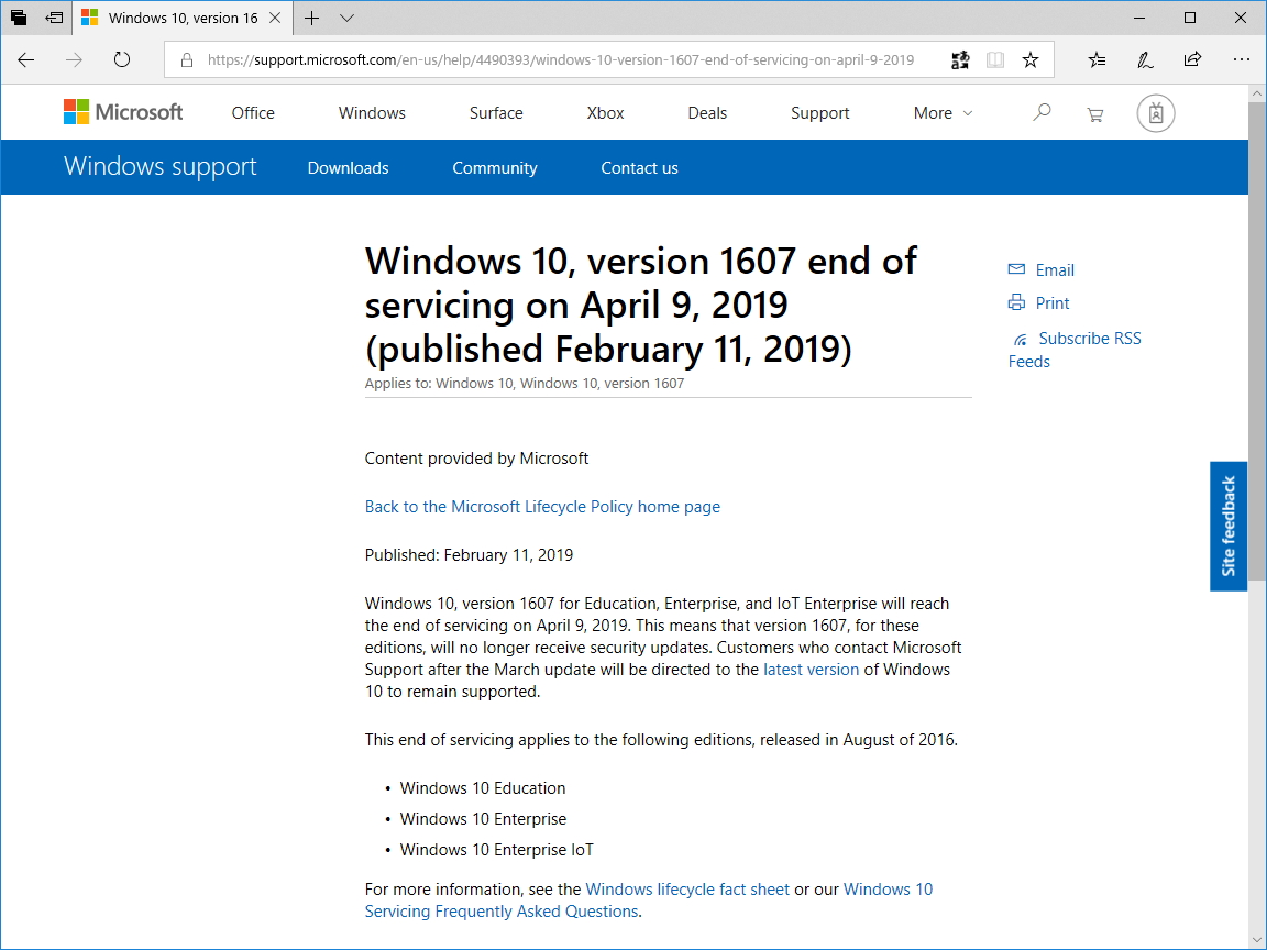 同社のサポートページ