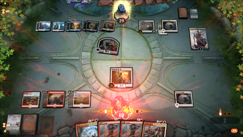 と手詰まり感があるところで、相手がどんどんドローをした上で“ドミナリアの英雄、テフェリー”という強いカードを出したので投了しました。残念