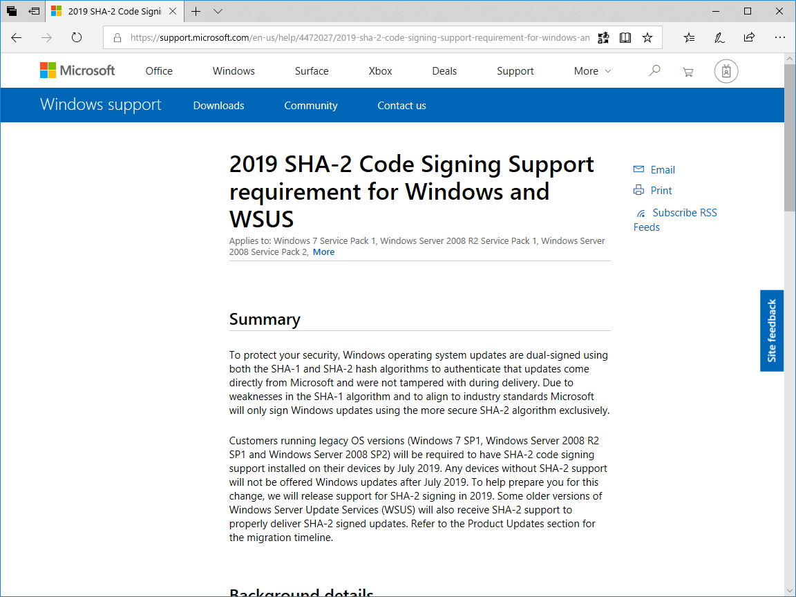 同社のサポートページ
