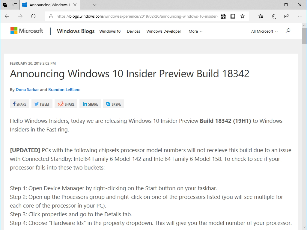 Microsoft、「Windows 10 19H1」Build 18342を“Windows Insider Program”の“Fast”リング参加ユーザー向けに公開
