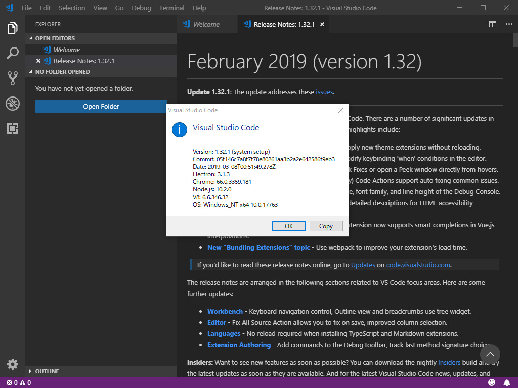 「Visual Studio Code」v1.32.1