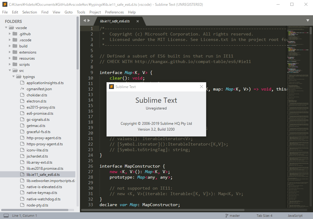 「Sublime Text 3」v3.2 (Build 3200)