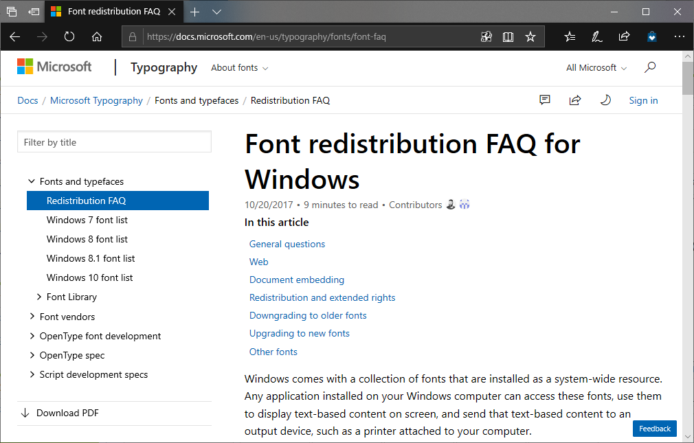 フォントのライセンスについての公式サポートページ