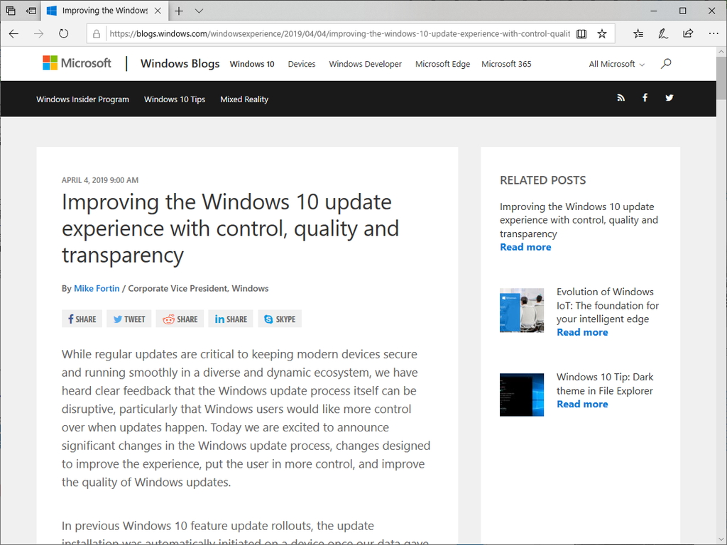 公式ブログ“Windows Experience Blog”