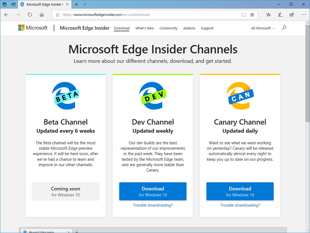 新しい「Microsoft Edge」の開発チャンネル