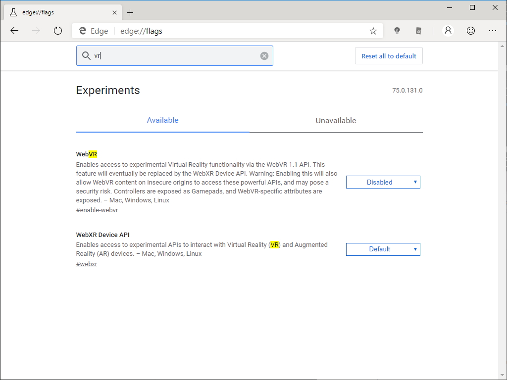 “edge://flags”画面