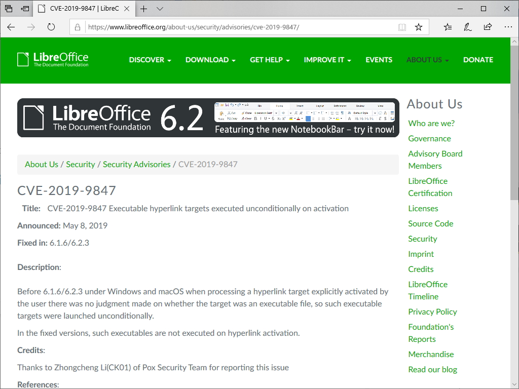 The Document Foundationが公開したセキュリティアドバイザリ