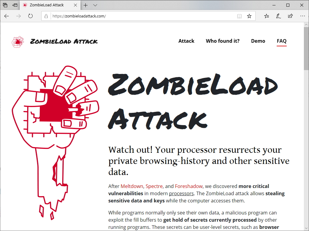 “ZombieLoad”攻撃の公式サイト
