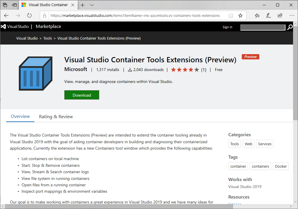 「Visual Studio Container Tools」拡張機能